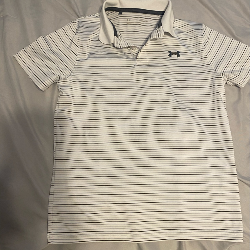 Under Armour youth Striped Polo Shirt - White and Black